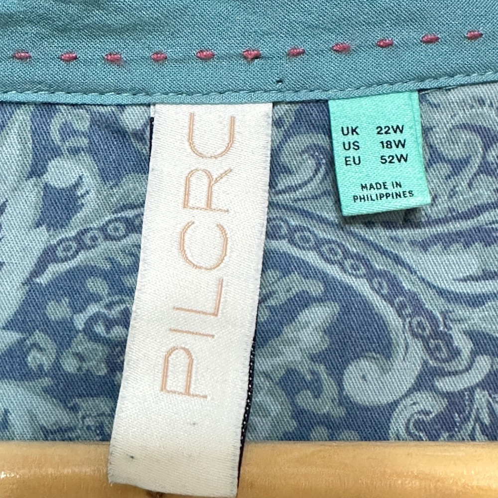 Anthropologie Pilcro Hadley Crushed Velvet Button Down Shirt 18W Aqua Holiday - Picture 5 of 11